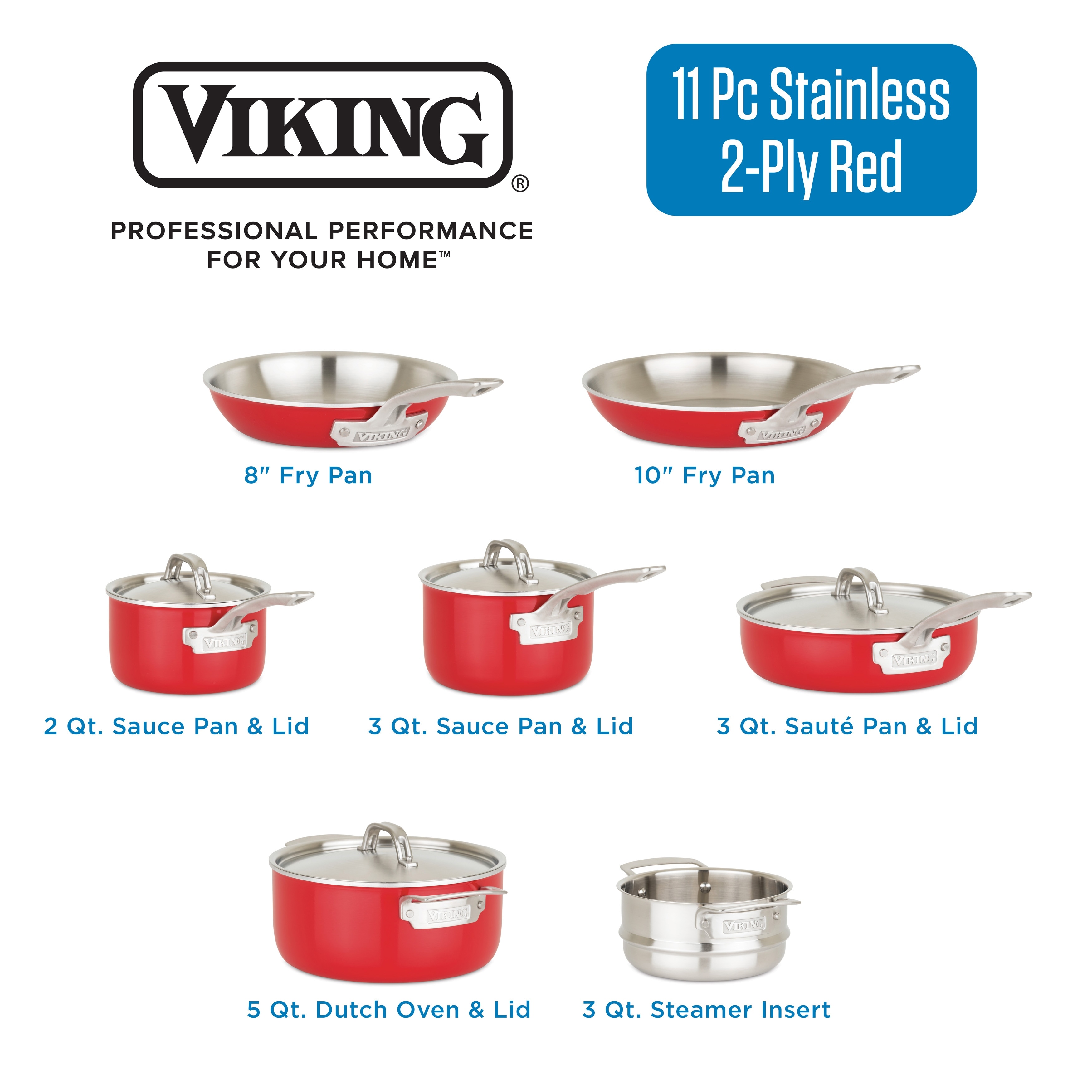Viking 11-Piece 2-Ply Cookware Set ,Blue