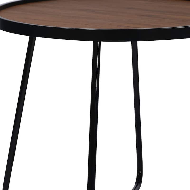 HomeRoots 24" Black Wood And Metal Round Cross Legs Coffee Table - 24 in. x 21 in. x 24 in.