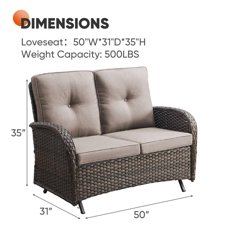 Outdoor Glider Sofa Swivel Chairs Table Ottoamns Brown-Blue - Brown