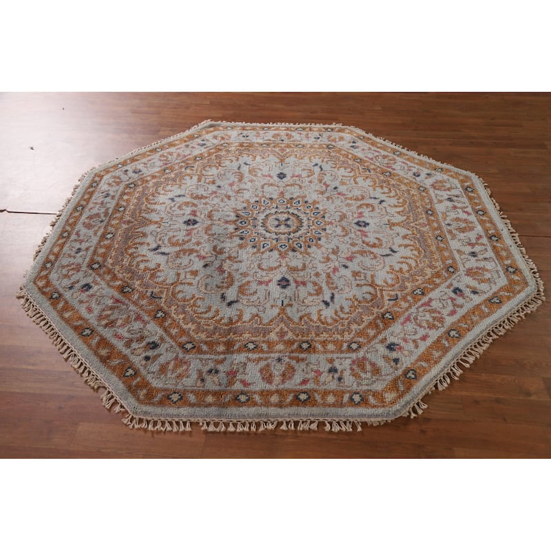 Heriz Serapi Oriental Octagon Rug Hand-Knotted Wool Carpet - 5'11"x 5'11"