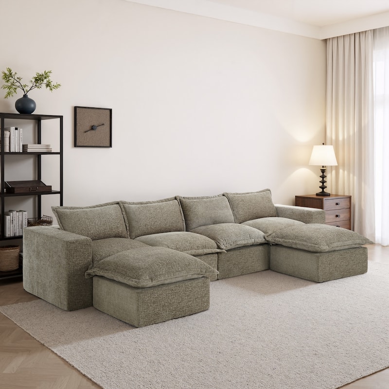 147.9'' W U-Shaped Modular Sectional Sofa Comfy Cloud Couch Chenille Sofa