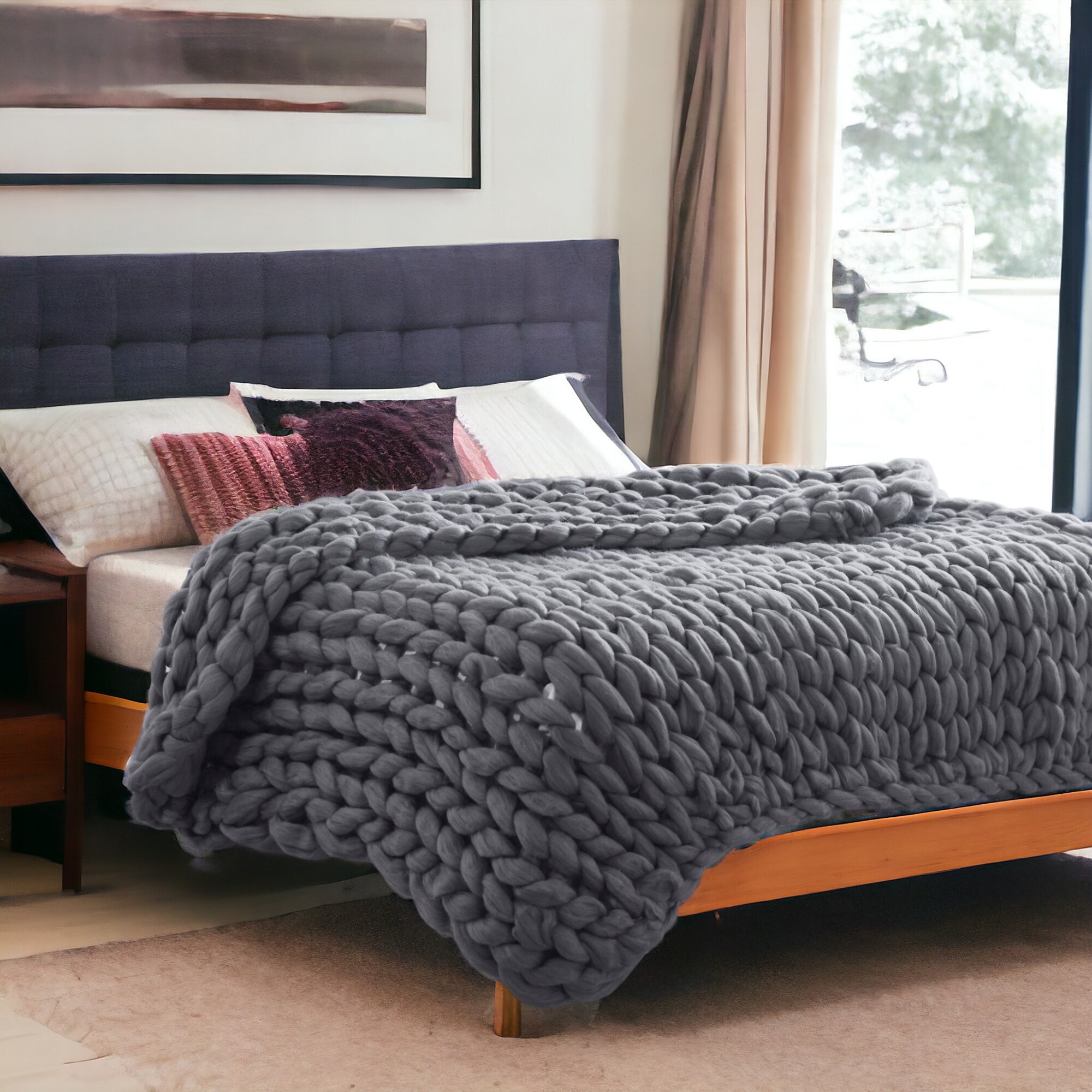 Grey knitted throw chunky outlet