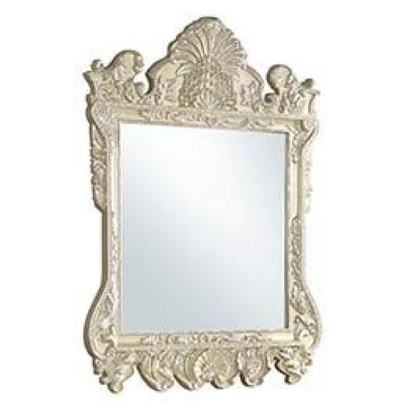 61 Inch Wall Mirror, Oversized Floral Carving, Champagne Silver