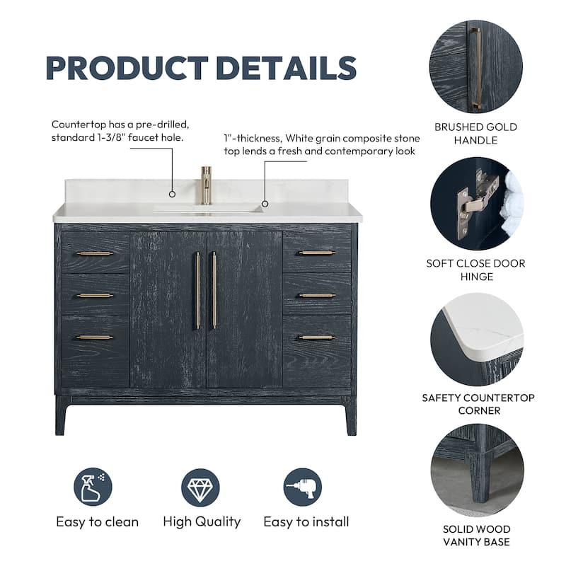 Gara Single Bath Vanity with Composite Stone Top without Mirror
