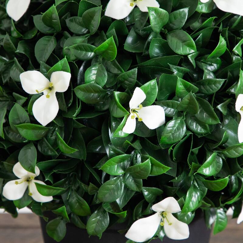 15-in UV Resistant Artificial Boxwood and Gardenia Topiary Plant - Green