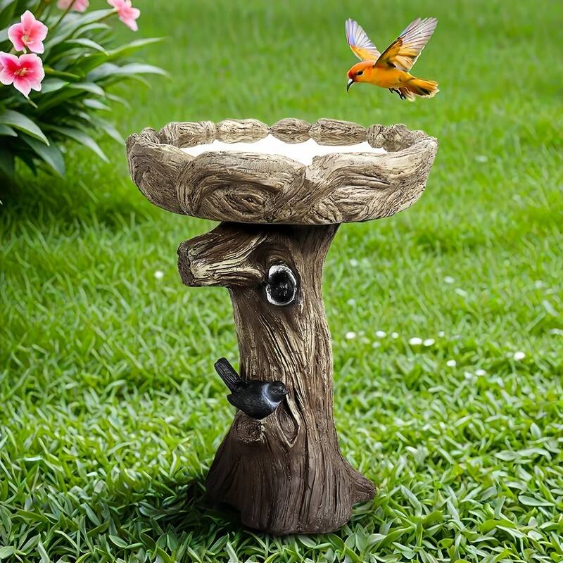 SunJet 23" Tall Tree Trunk Concrete Bird Bath - 23'' H X 17.7'' W X 17.7'' D