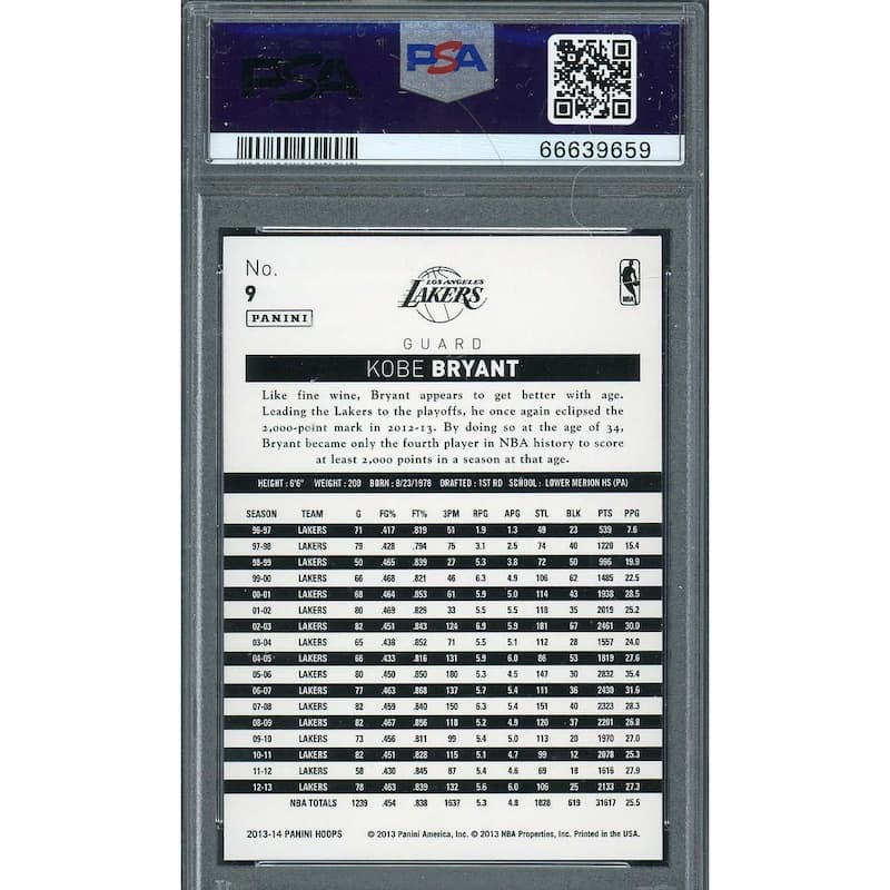 Kobe Bryant 2013 Panini Hoops Gold Basketball Card #9 Graded PSA 10 - 8'6" x 11'6"
