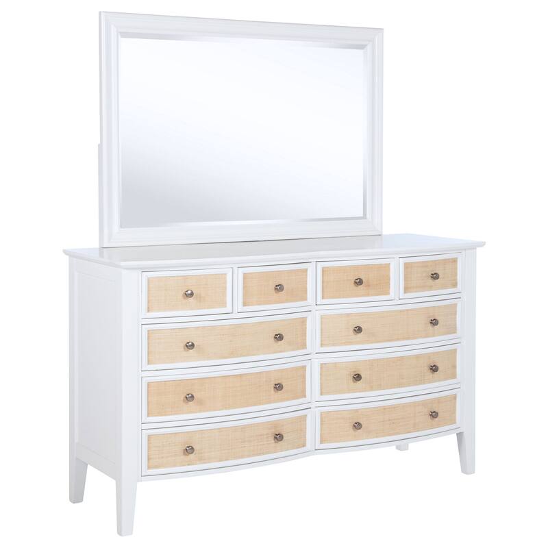 10-Drawer White Dresser and Mirror Set with Luxurious Finish, Smooth Glide Drawers, and Generous Storage Space