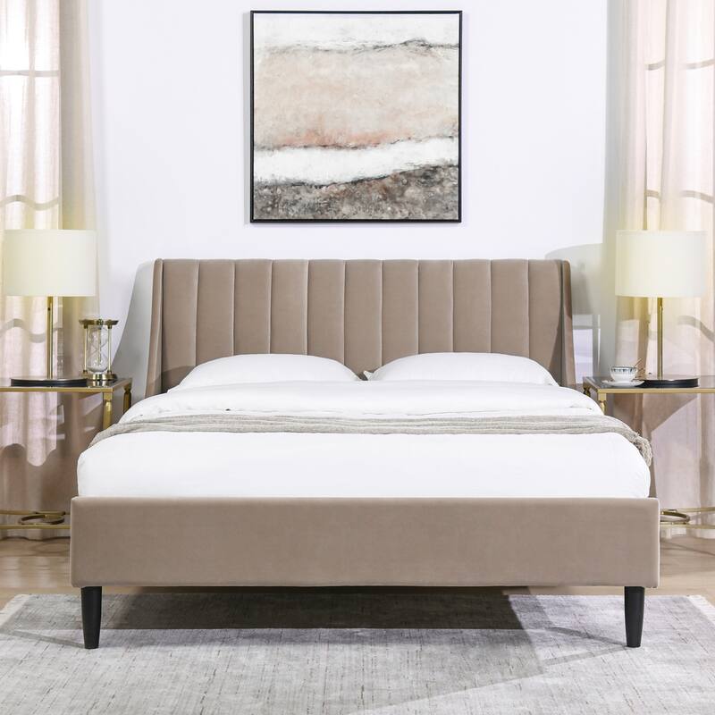 Willow Performance Velvet Channel Tufted Platform Bed - Mink Beige - Queen