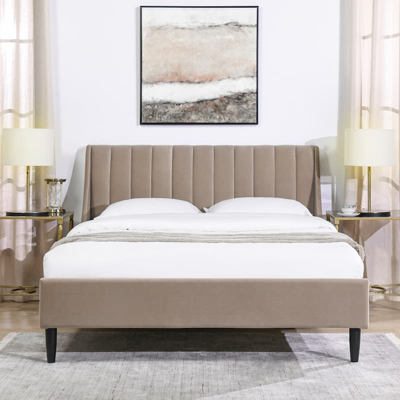 Aspen Vertical Tufted Upholstered Platform Bed - Mink Beige Performance Velvet - Queen