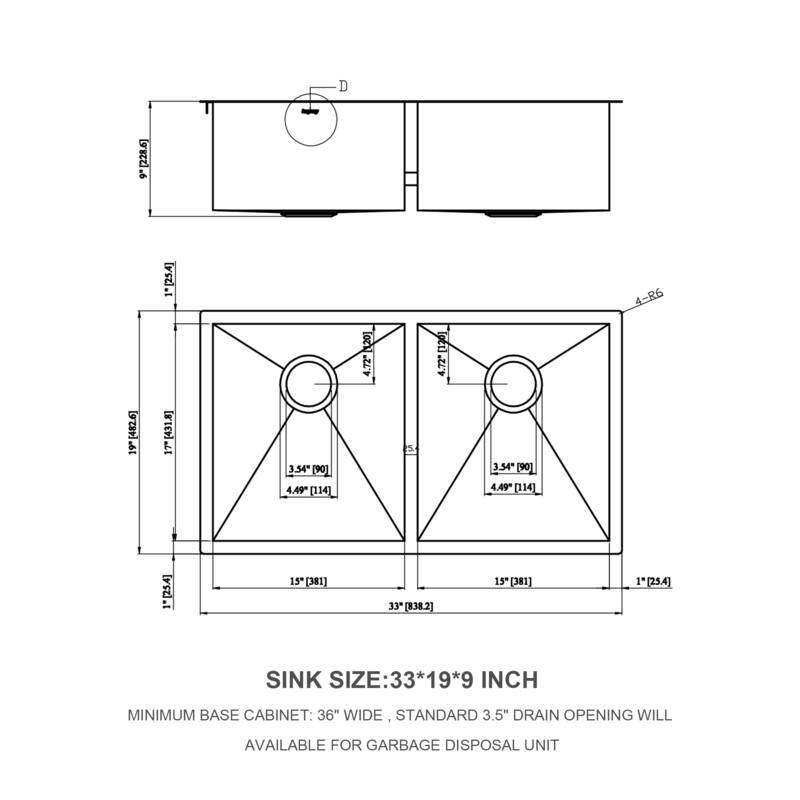 Undermount 16 Gauge Double Bowl Stainless Steel Kitchen Sink in Brushed Nickel - 33'' x 19'' x 9''