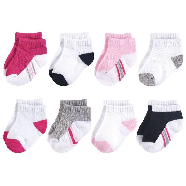 slide 1 of 1, Hudson Baby Infant Girl Cotton Rich Newborn and Terry Socks, White Pink Black White Pink Black - 0-6 Months