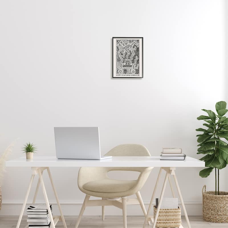 Stupell Keith Haring Monochrome Pop Style Squiggle Text Framed Wall Art - Grey