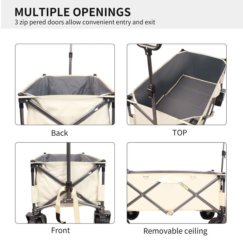 230lbs Capacity Folding Wagon, Heavy Duty Utility Beach Wagon Cart