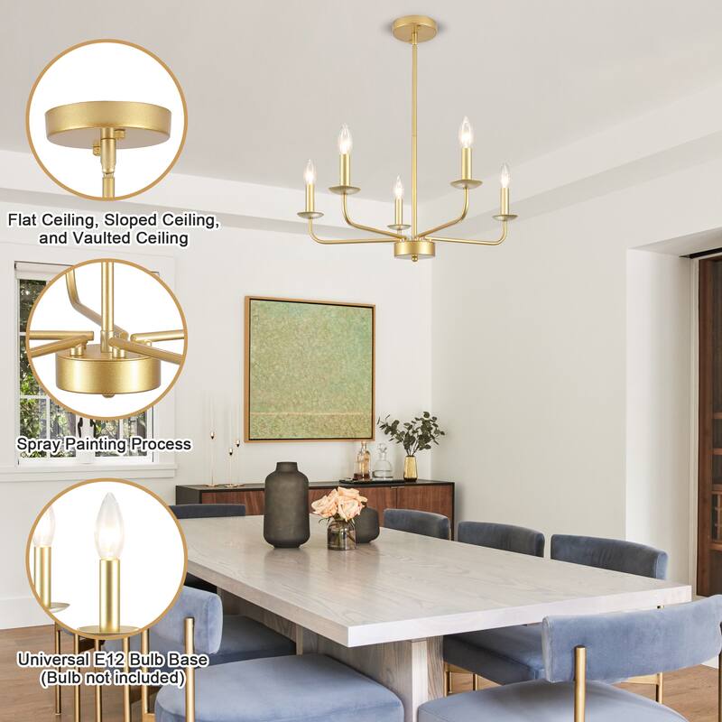5-Light Rustic Candlestick Hanging Linear Chandelier Lighting Island Chandelier Fixture for Kitchen Island