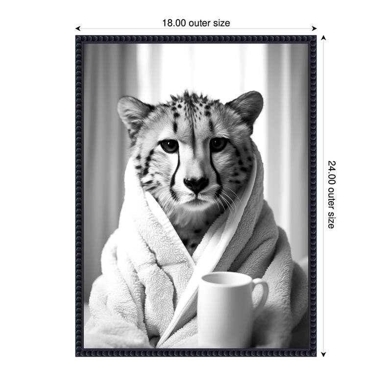 Kate and Laurel Sylvie Cheetah Bathroom Art Towel Robe Black and White Framed Canvas by The Creative Bunch Studio