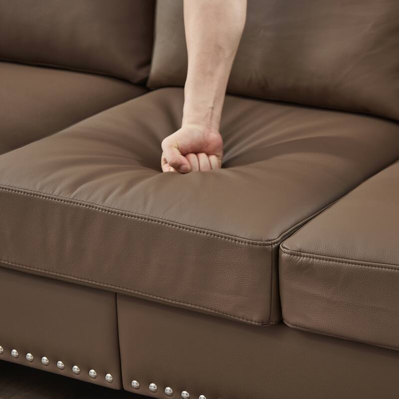 59.5" Modern Classic Design with Nails Loveseat Leather Couch,Upholstered Imitation Cowhide Leather