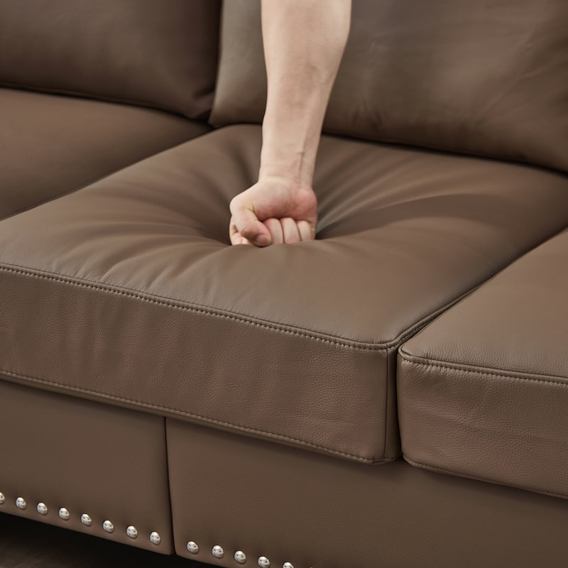 83" Classic Leather Sofa - 3-Seater Genuine-Look Cowhide Couch with Nailhead Trim, Durable Faux Leather Upholstery