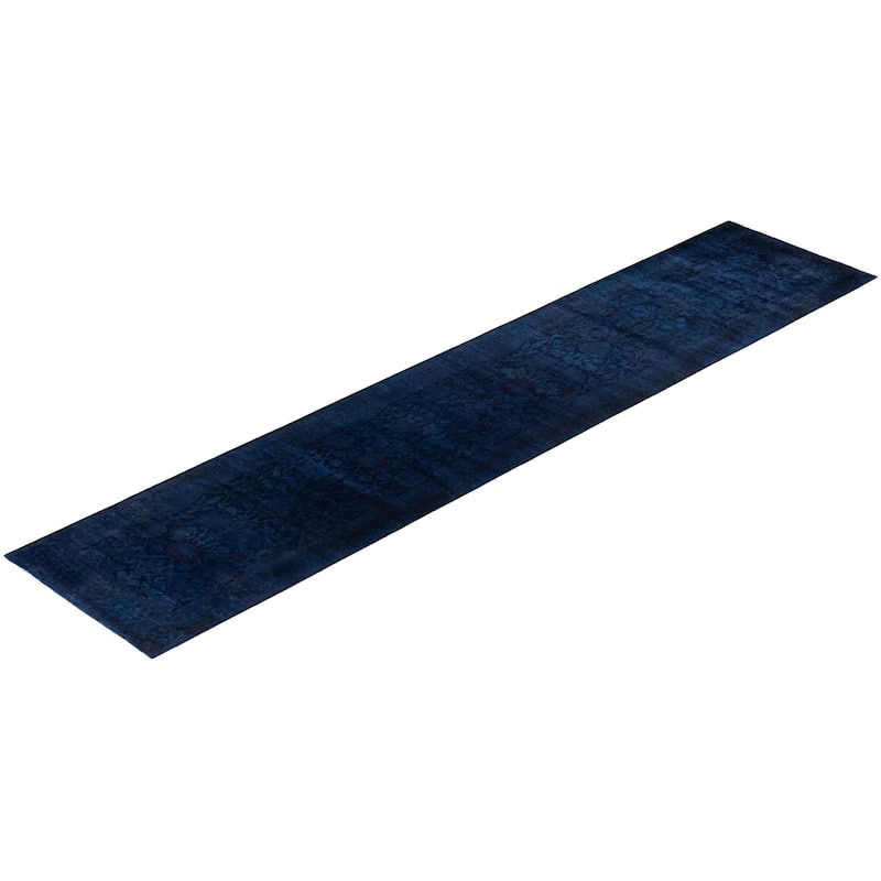 Overdyed One-of-a-Kind Hand-Knotted Runner Rug - Navy - 2' 6" x 12' 3"