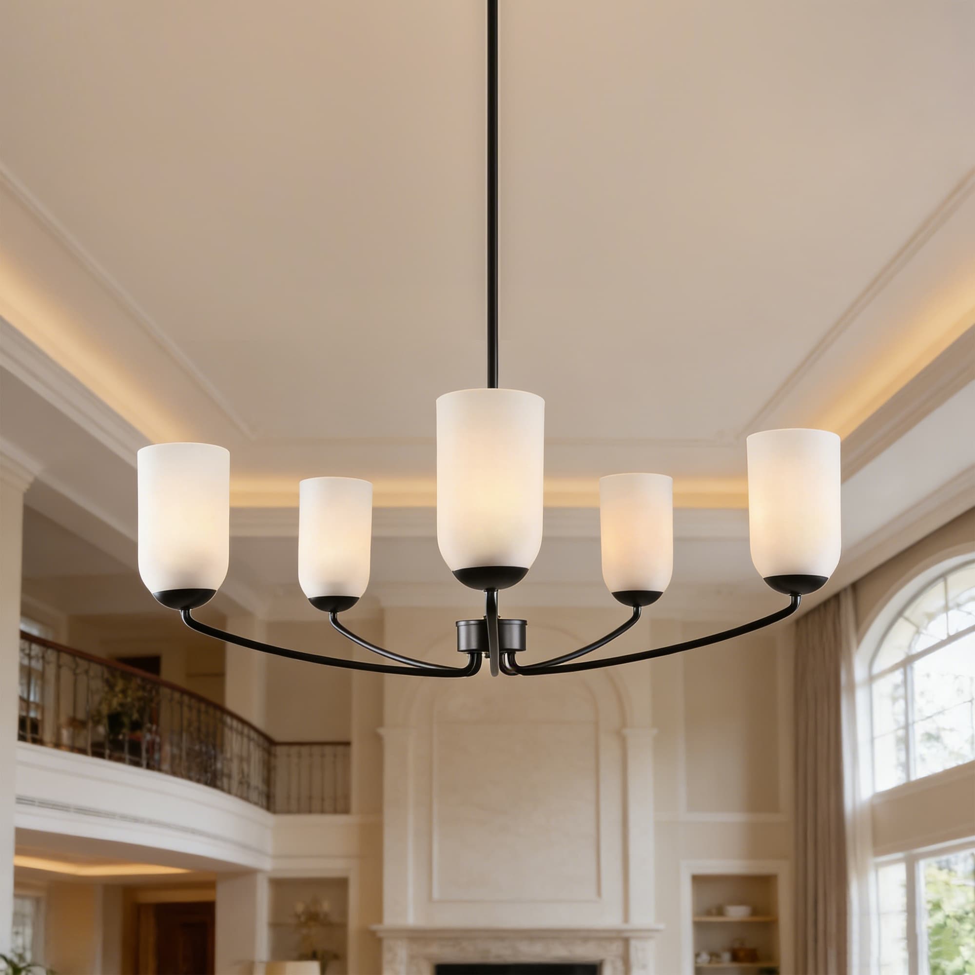 LNC Celes Modern 5-Light Chandelier with Forsted Glass Shades