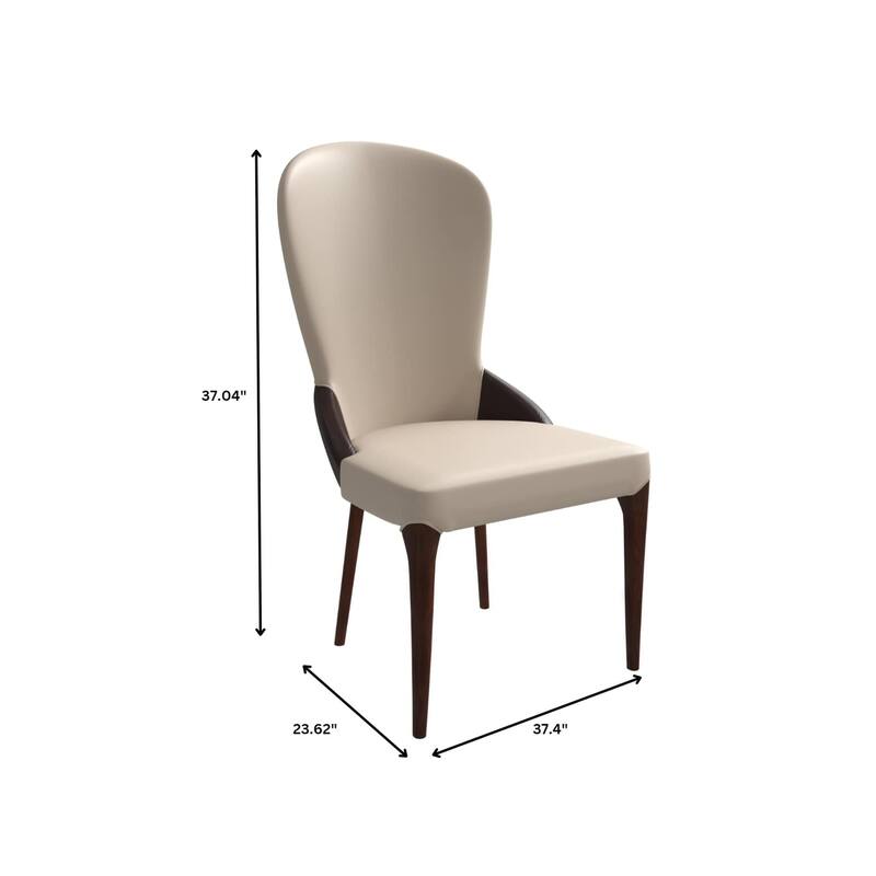 Havana Leather Upholstered Solid Wood Dining Chair Two-Tone Color Design