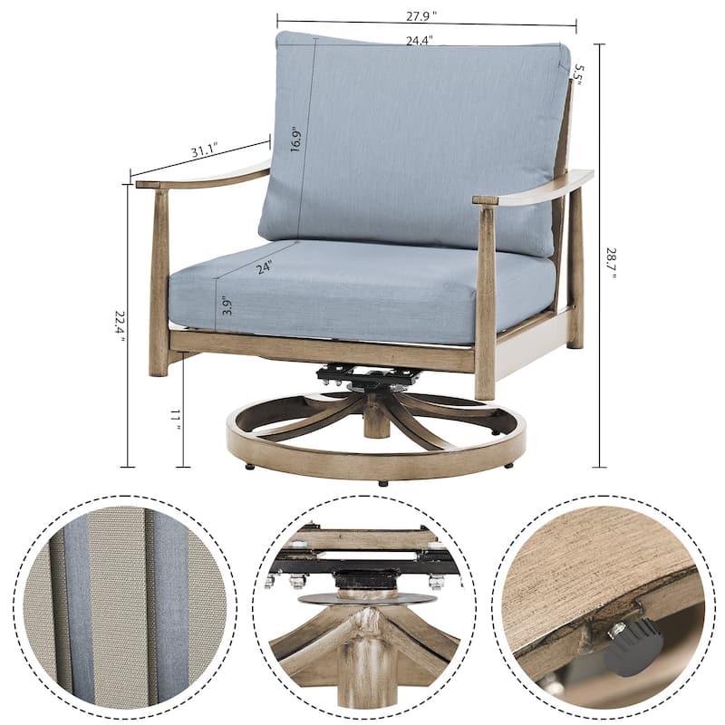 5-Person Aluminum Patio Conversation Set with 2 Swivel Chairs, Loveseat and Coffee Table