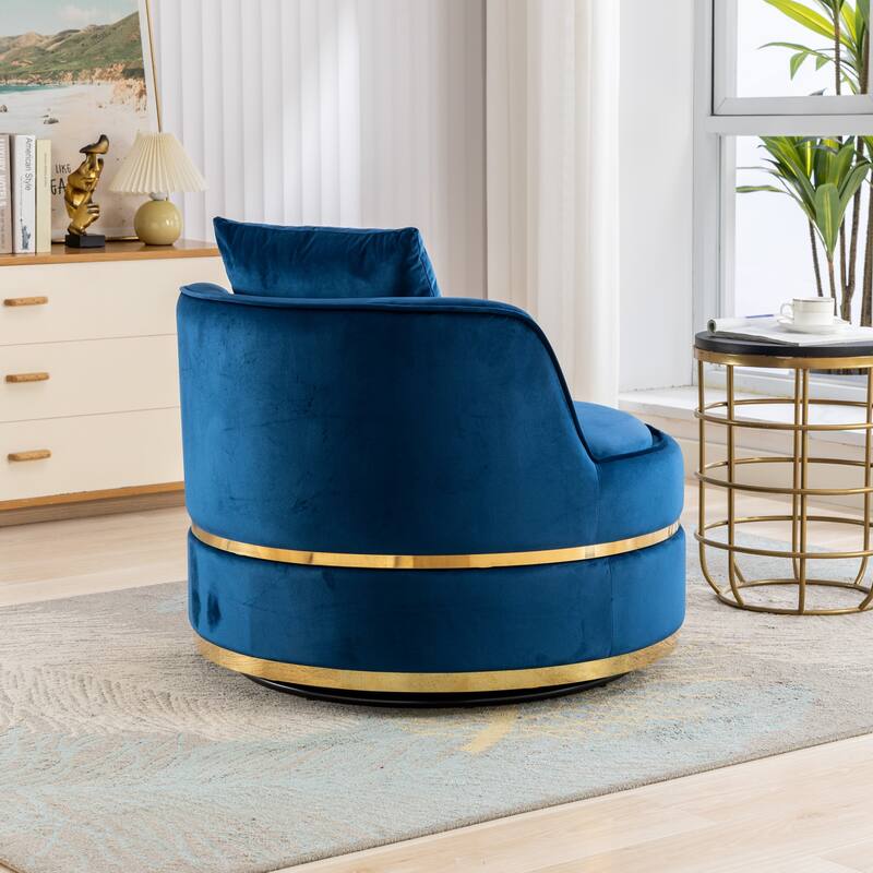 360 Degree Swivel Accent Chair Velvet Modern Upholstered Barrel Chair Over-Sized Soft Chair with Seat Cushion
