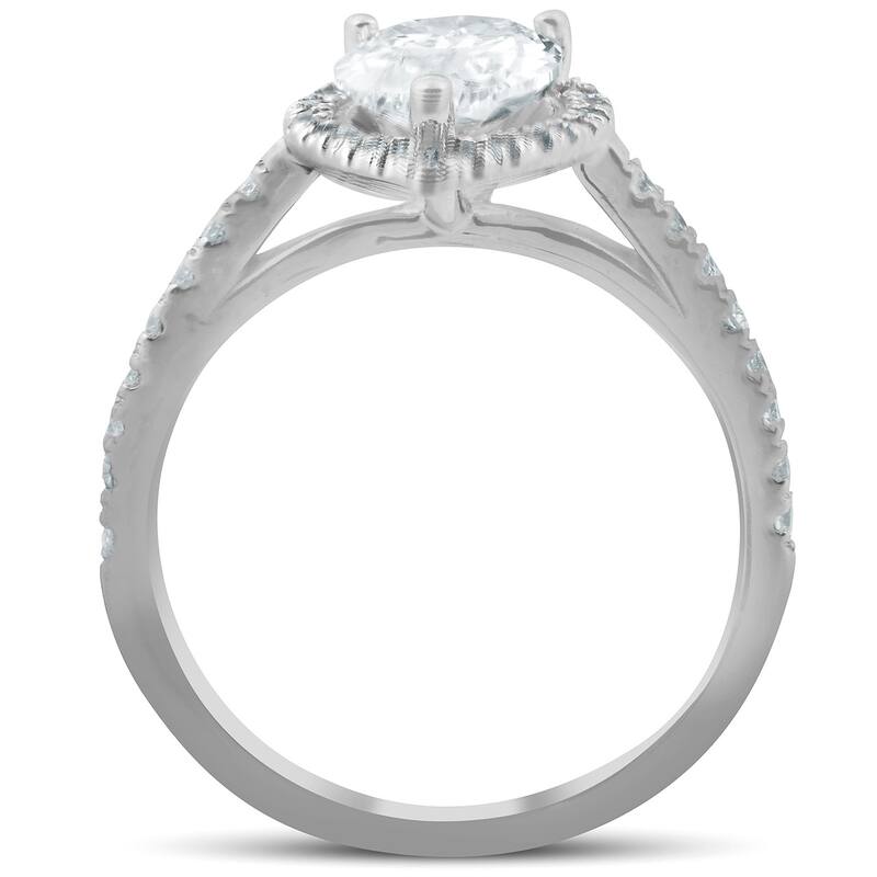 1 1/3 Ct Halo Pear Diamond Low Profile Engagement Ring White Gold Lab Grown