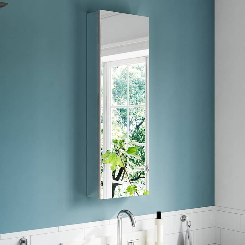 12x36" Tri-View Mirrored Medicine Cabinet with Soft-Close Blum Hinges, Recessed/Surface Mount, Reversible Door, Aluminum Body - White