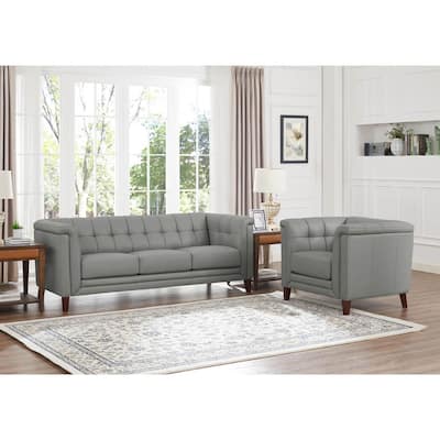 Hydeline Arvo Top Grain Leather Sofa and Chair Set with Feather, Memory Foam and Springs