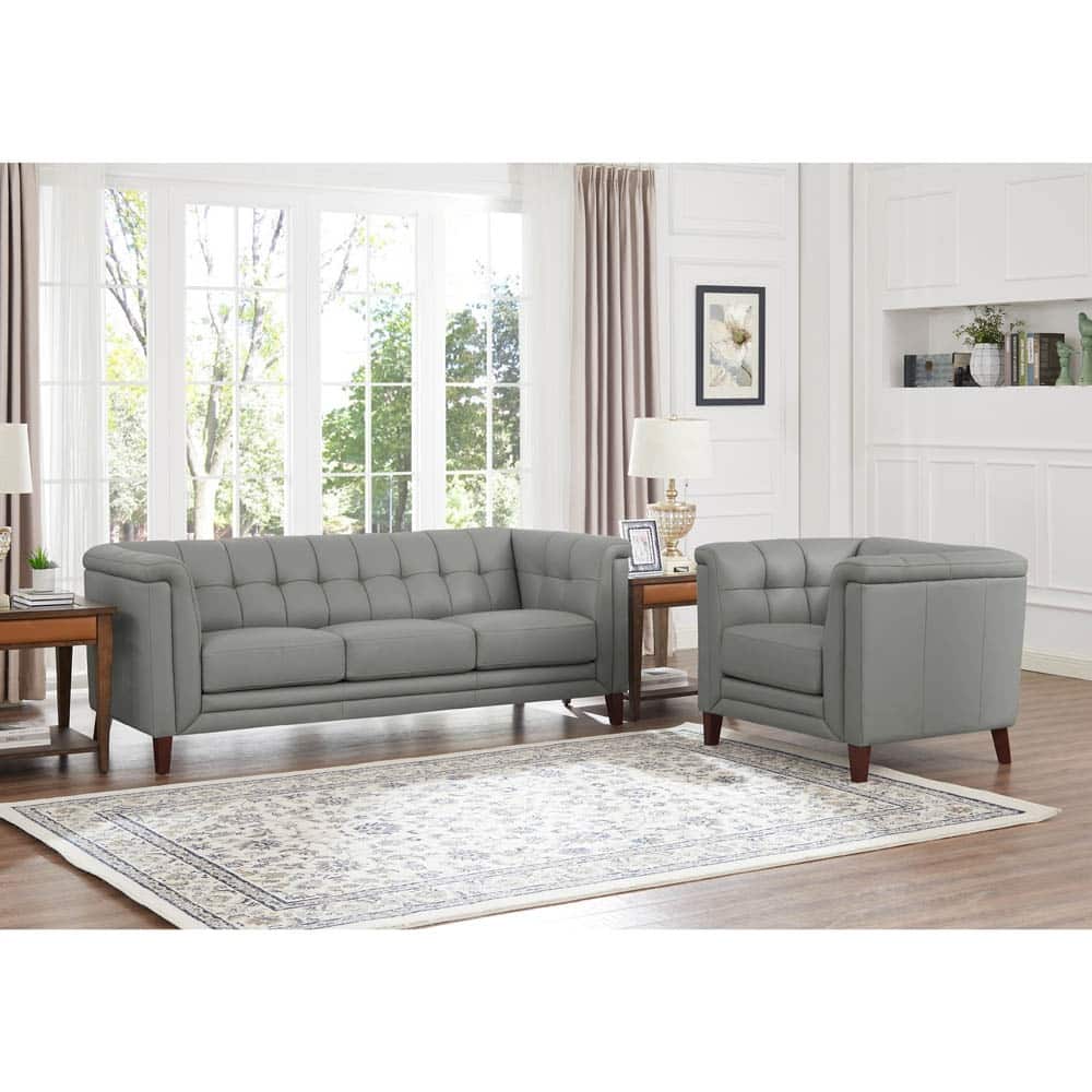 Hydeline Arvo Top Grain Leather Sofa and Chair Set with Feather, Memory Foam and Springs