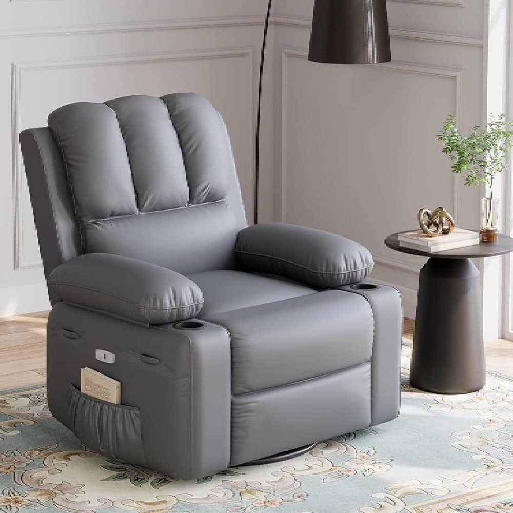 22" Electric Swivel Recliner Chair, Rocking Sofa Chair with Massage