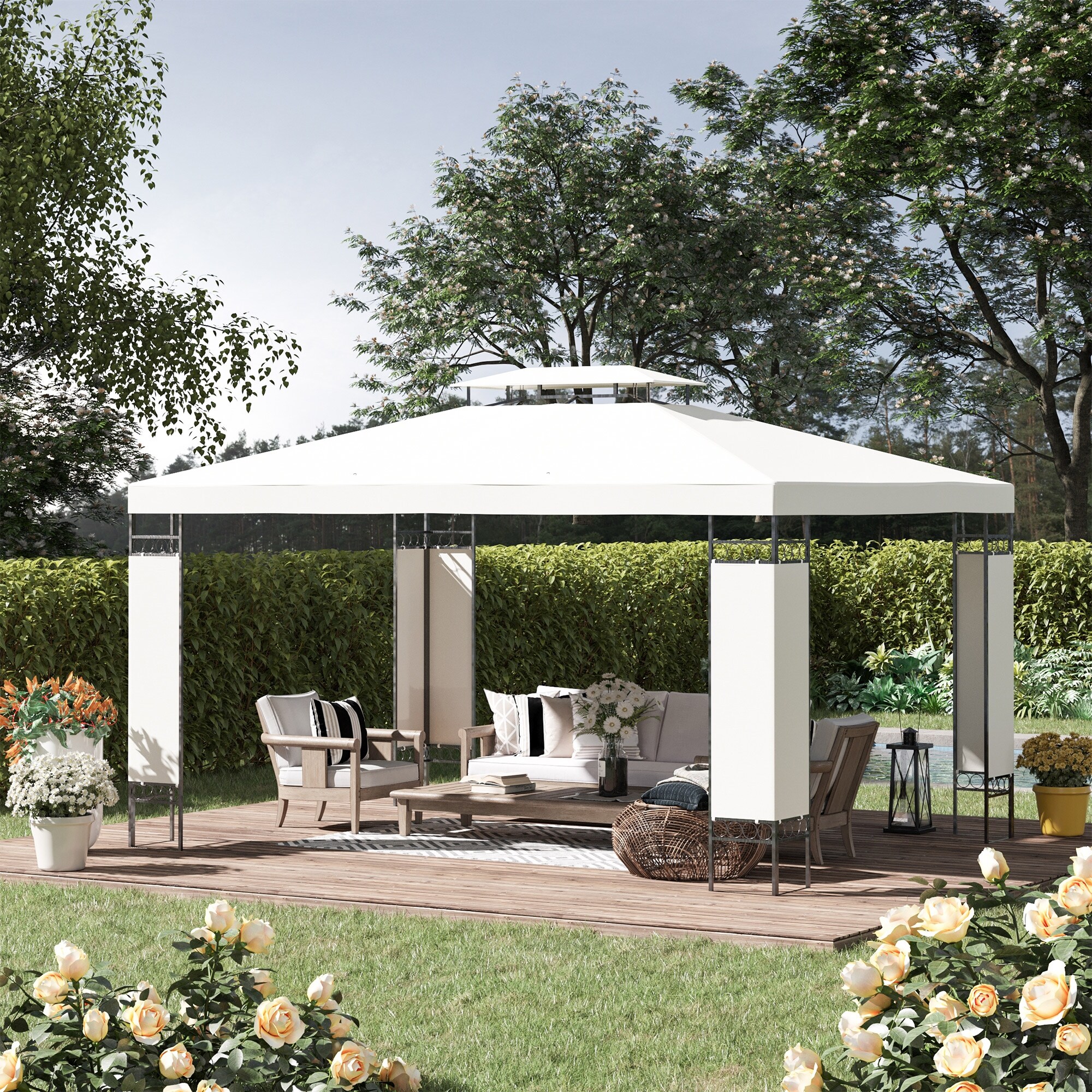 Outsunny 13' x 10' Patio Gazebo Outdoor Canopy Shelter with Double