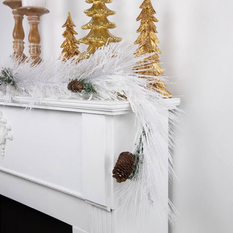 6' x 10" White Flocked Artificial Christmas Garland with Pine Cones Unlit