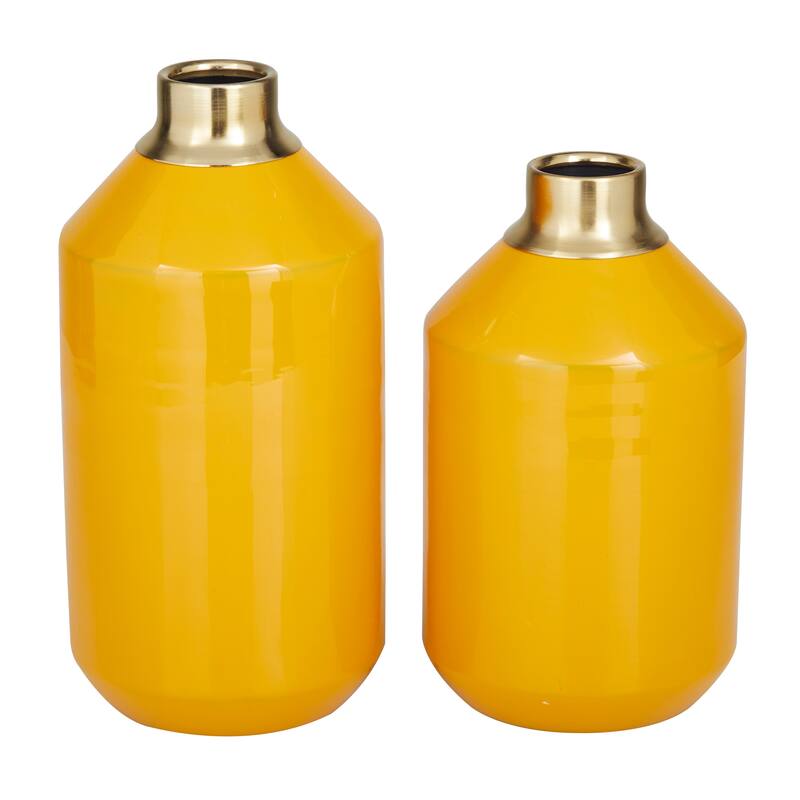 Metal Vase with Gold Rims (Set of 2) - Cream, Blue, Yellow, Red