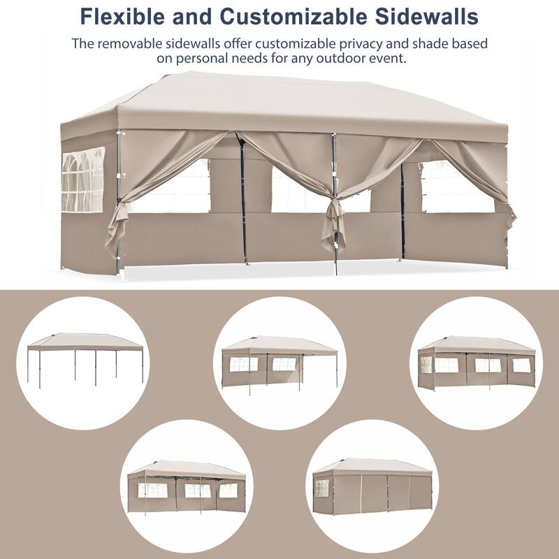 10x20 Pop Up Canopy with Sidewalls - Khaki