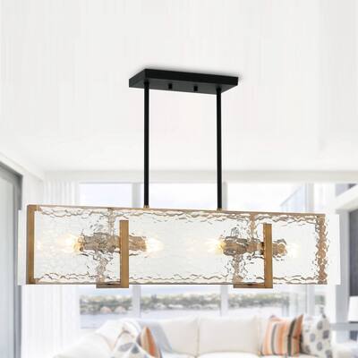 Modern Gold 4-Light Linear Island Chandeliers with Glass Shades
