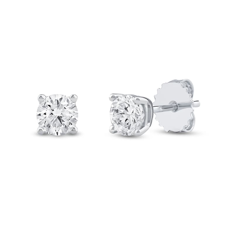 IGI Certified 1ct-4ct TDW Round Lab-Grown Diamond Solitaire Stud Earrings in 14k Gold