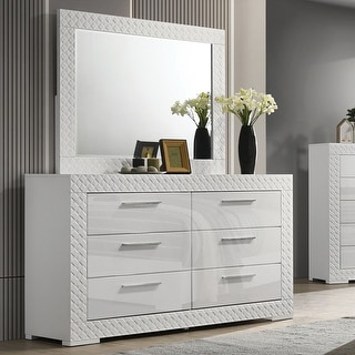 Furniture of America Zollan Glam 2-Piece Glossy White 6-Drawer Dresser and Mirror Set