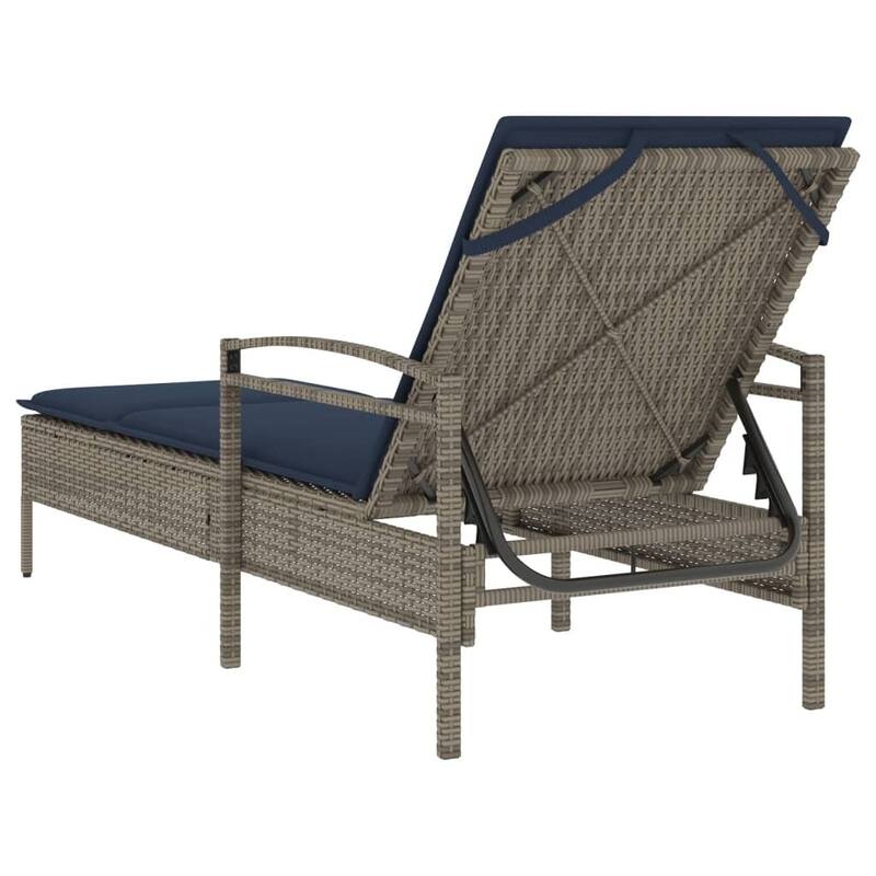 vidaXL Sun Lounger with Cushion Daybed Furniture Poly Rattan Brown/Gray/Black - 24.8" x 78.7" x 24.4"/28.3"/31.9"