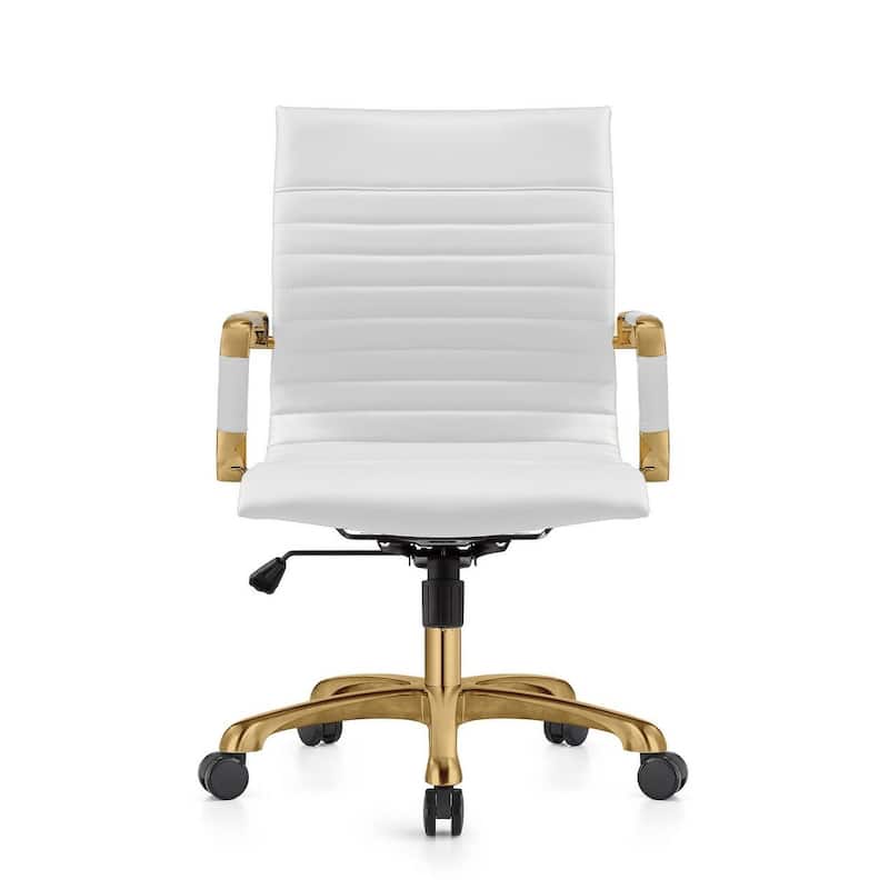 Harris Gold Frame Leather Office Chair with Padded Seat, Adjustable Height, Tilt Lock, 360° Swivel, and Smooth Rolling Casters