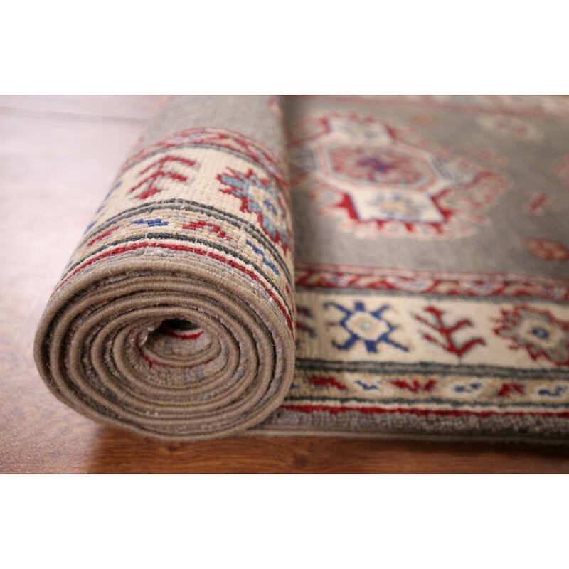 Geometric Kazak Runner Rug Handmade Hallway Wool Carpet - 2'8" x 19'5"
