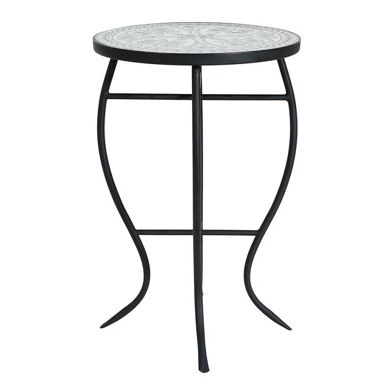 Han Outdoor Round Ceramic Tile Side Table with Iron Frame by Christopher Knight Home