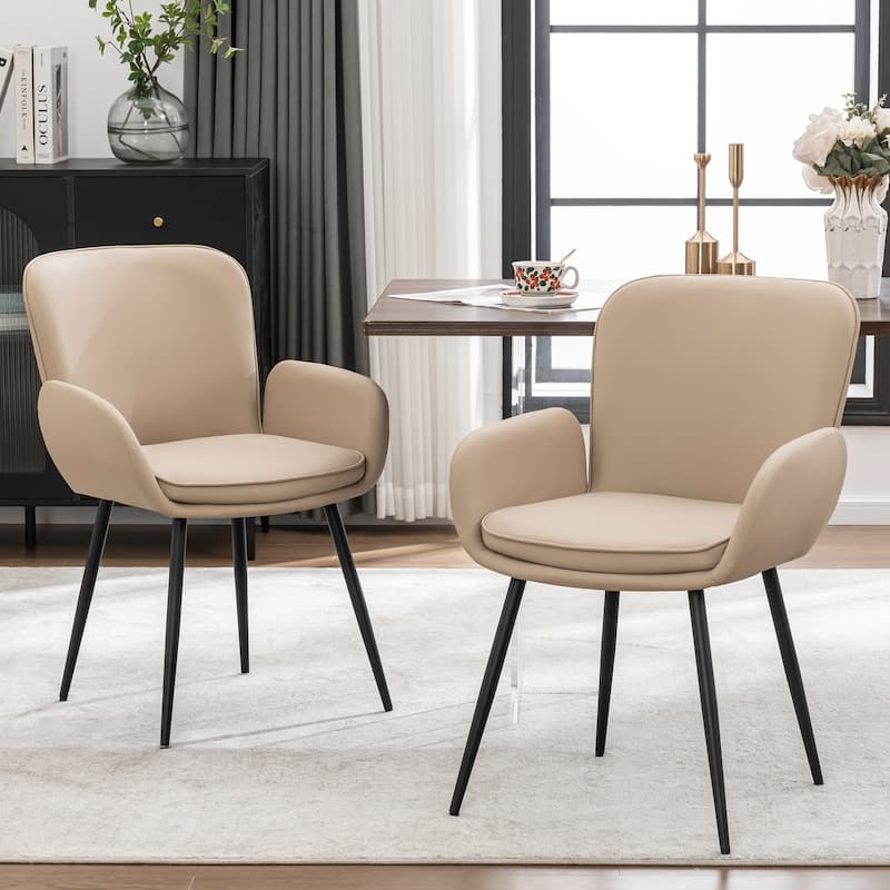 Set of 2 Cat-Scratch Resistant Dining Chairs with Gold Metal Legs - Set of 2 - Apricot