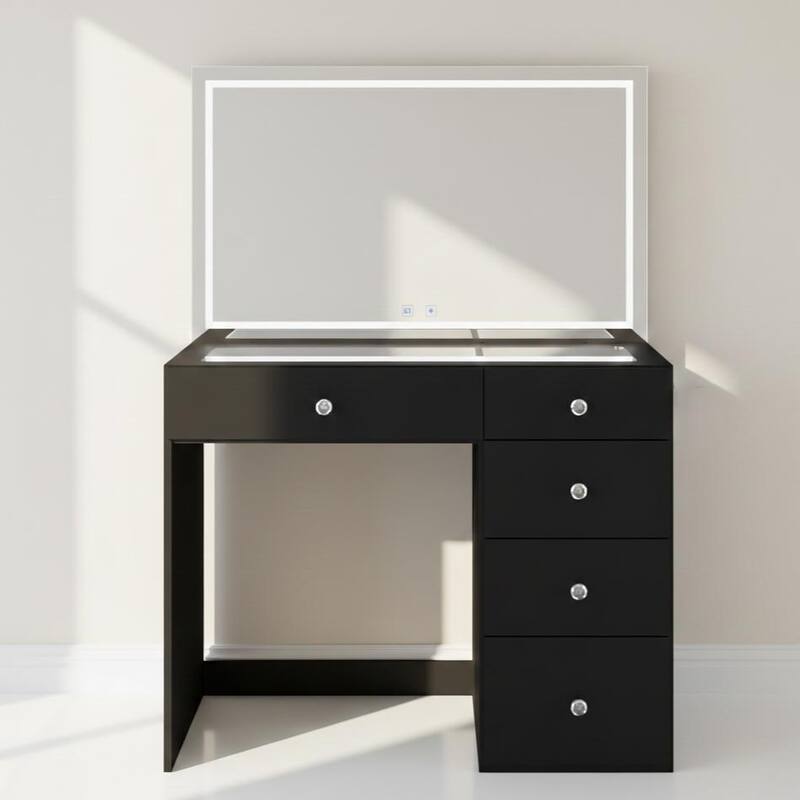 Boahaus Emilia Vanity Desk with Bluetooth Speakers & LED Mirror - Black