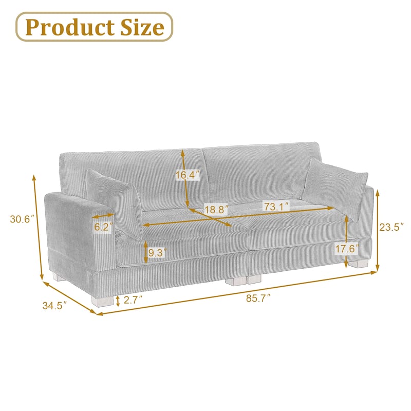 Modern Corduroy Modular Couch Sectional Sofa With Pillows