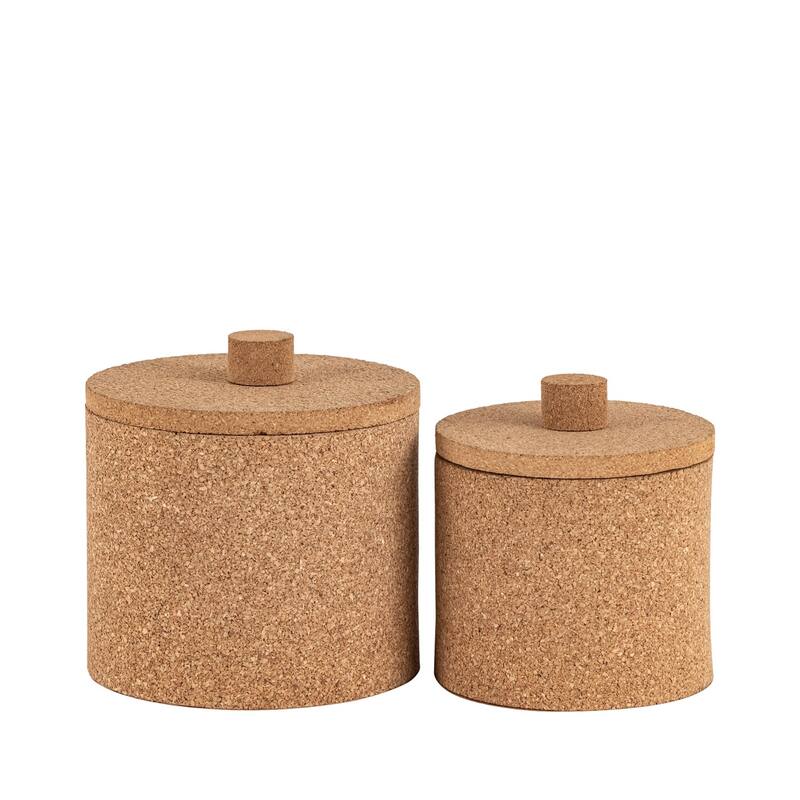 Round Small Cork Storage Box with Lid - 5.5" - Beige