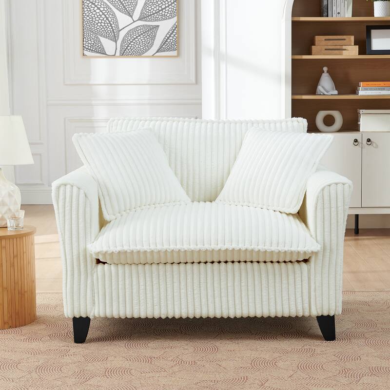 Lazy Sofa Chair Corduroy Accent Chair Deep Seat Upholstered Lounge Chair - Beige
