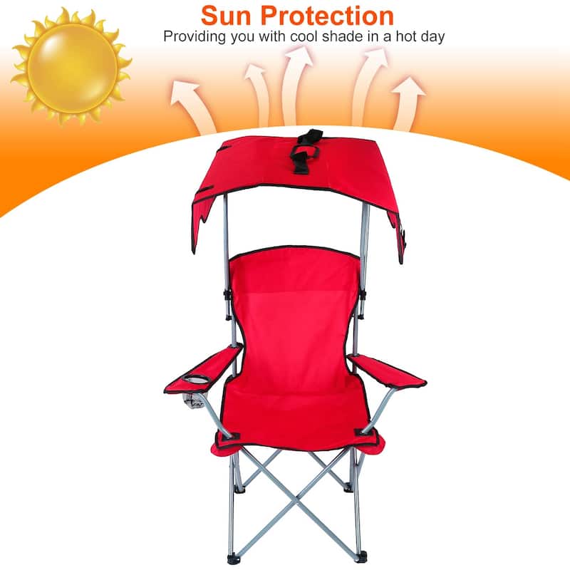 Foldable Beach Canopy Chair With Sun Shade Cup Holder 330LBS