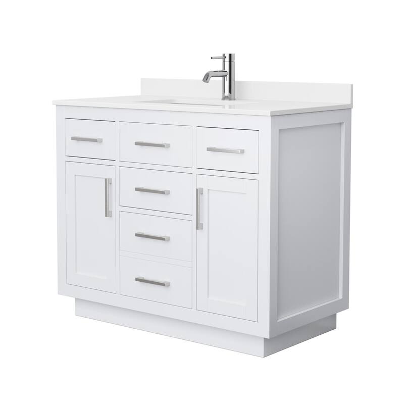 Wyndham Collection WCG262642S-QTZ-UNSMXX Beckett TK 42" Free Standing - White / White Quartz Top / Brushed Nickel Hardware